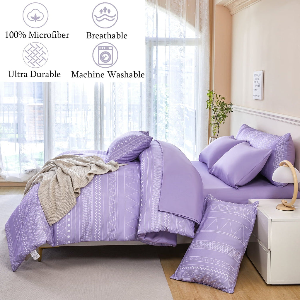 All-Season 8-Pieces Boho Bedding Set Full Lavender Striped Bed in a Bag for Girls Women Soft Fluffy Purple Comforter Set with Sh... - Cloud-Like Soft Lightweight Bed Comforter Detail