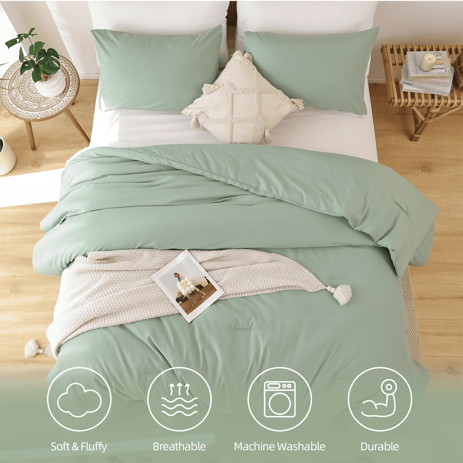 Luxurious Quilted Queen Comforter Set For Adult, 3 Piece Sage Green Comforter Sets & Bedding For All Season - Hypoallergenic Ultra-Fluffy Quilt for Winter Detail