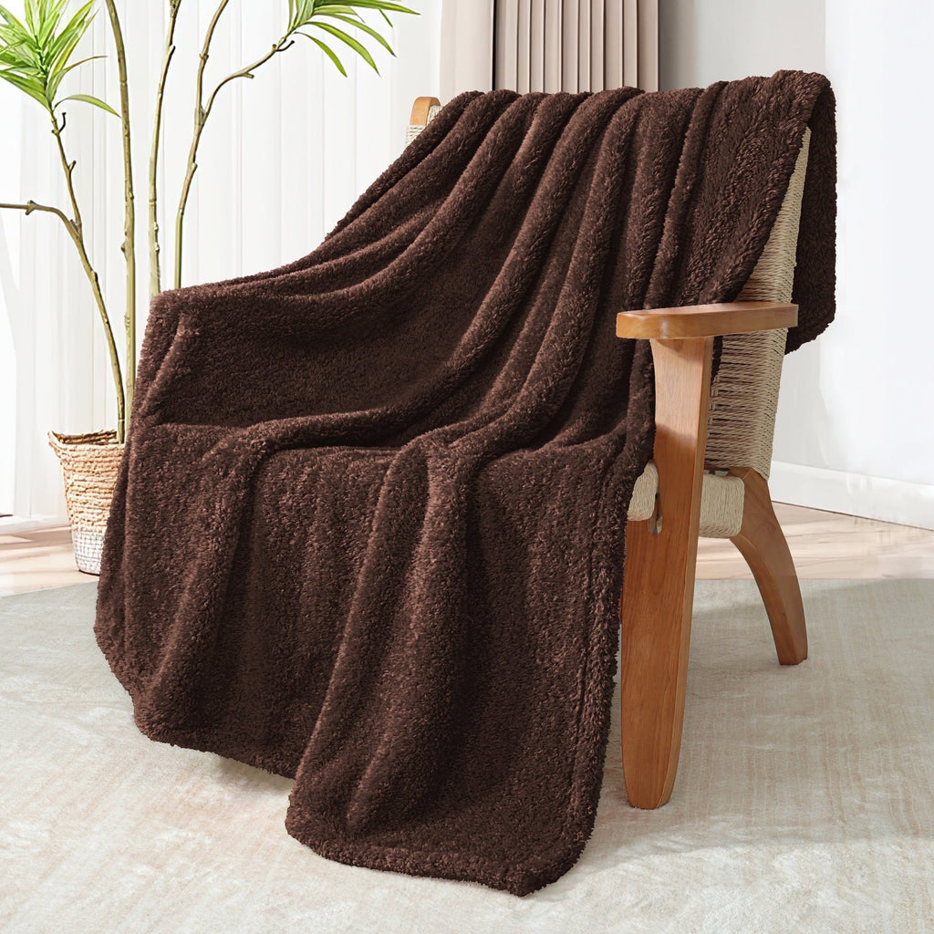 Cozy Fleece Fuzzy Fleece Throw Blanket for Couch Sofa, Lightweight Fluffy Solid Velvet Blanket, 50x60 Inches, Coffee - Luxury Knitted Decorative Throw Blanket with Fringes Detail