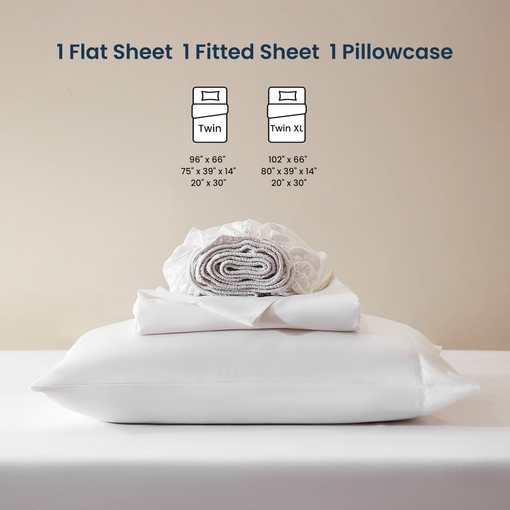 Wrinkle-Resistant Nanotex Super Soft Cooling Twin Bed Sheets Set for Kids 3 Piece - Easy Care Fitted Flat Sheet & Pillowcase Sets - Wri... - Cooling Hotel Quality Bedding Sheets and Pillowcases Detail