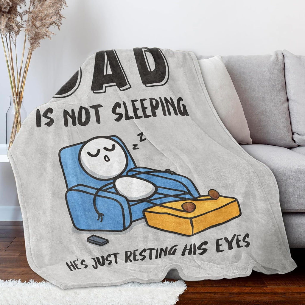 Lightweight Warm Funny Fathers Day Dad Gifts , Dads Birthday Gifts, Dad is Not Sleeping Blanket, Super Soft Throws Blanket for Napping - Luxury Knitted Decorative Throw Blanket with Fringes Detail