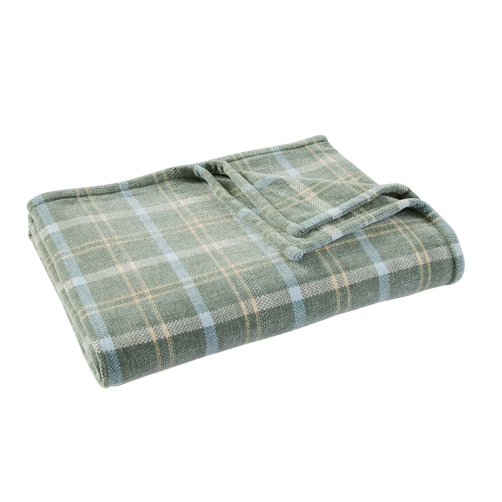 Cozy Fleece Woven Chenille Plaid Throw Blanket, Green River , 50x72 Inches - Lightweight Plush Warm Blanket for All Seasons Detail
