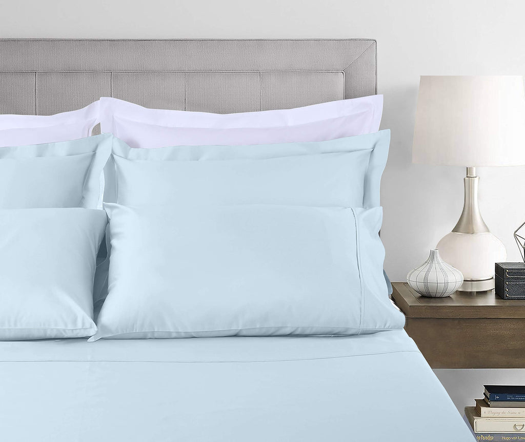 Premium Egyptian Cotton 100% Cotton King Bed Sheets Set - 4-Piece, 300 Thread Count, Lightweight Sateen, Light Blue - Luxury Bed Sheet Set with Deep Pockets Detail