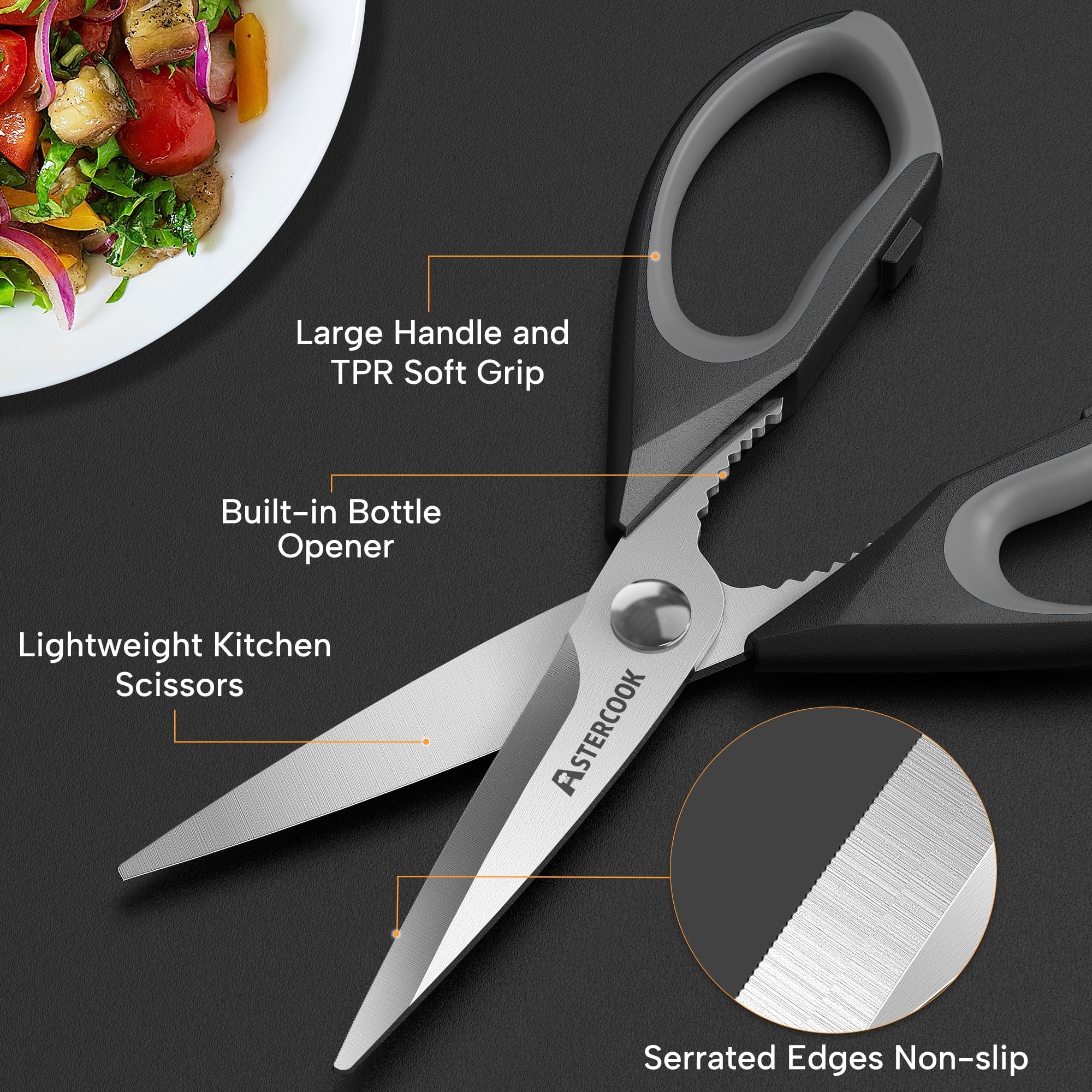 Innovative 2 Pcs Kitchen Scissors, Heavy Duty Shears with Serrated Blade, Ergonomic Handle Food Scissor for Poultry, H... - Kitchen Gadget Tool for Quick Food Prep Detail