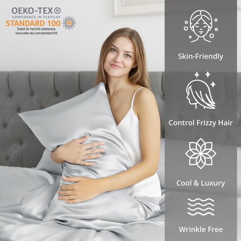 Breathable Luxury Lux Decor Luxury Satin Sheets King Size - 4 Piece Cooling Bed Sheet Set, Silky Soft & Smooth, Deep Pockets up to 15",... - Cooling Hotel Quality Bedding Sheets and Pillowcases Detail