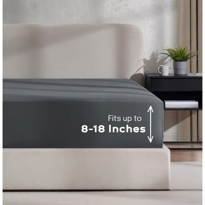 Premium Egyptian Cotton Sheets Set, 4 Piece Deep Pocket Sheets, 100% Soft Microfiber Bed Sheets Set, Gray - Premium Ultra-Soft Pillowcase Pair for Sleeping Detail