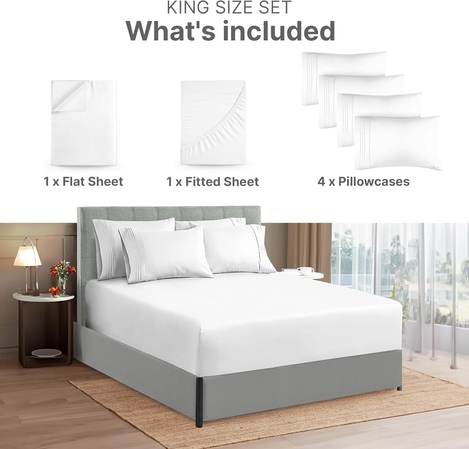 Ultra-Soft 6-Piece Extra Deep Pocket Sheet Set With Extra Matching Pillowcases - King Size Bed Sheets Fits 18"-24" Ma... - Breathable Egyptian Cotton Flat & Fitted Sheets Detail