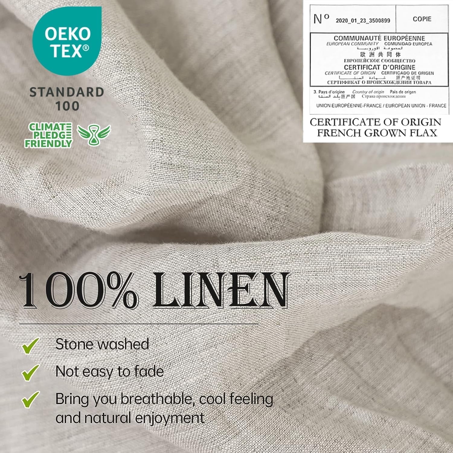 Breathable Luxury 100% Linen Sheet Set Solid Color-4 Pcs Washed French Linen Bed Sheets(1 Flat Sheet,1 Fitted Sheet,2 Pillowcases)-Brea... - Luxury Bed Sheet Set with Deep Pockets Detail