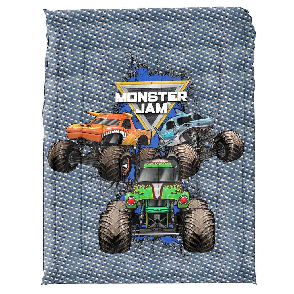 All-Season Monster Jam Smash & Mash Kids Multicolor 2 Piece Reversible Comforter and Pillowcase Bedding Set, Twin/Full - All-Season Down Alternative Comforter Insert Detail