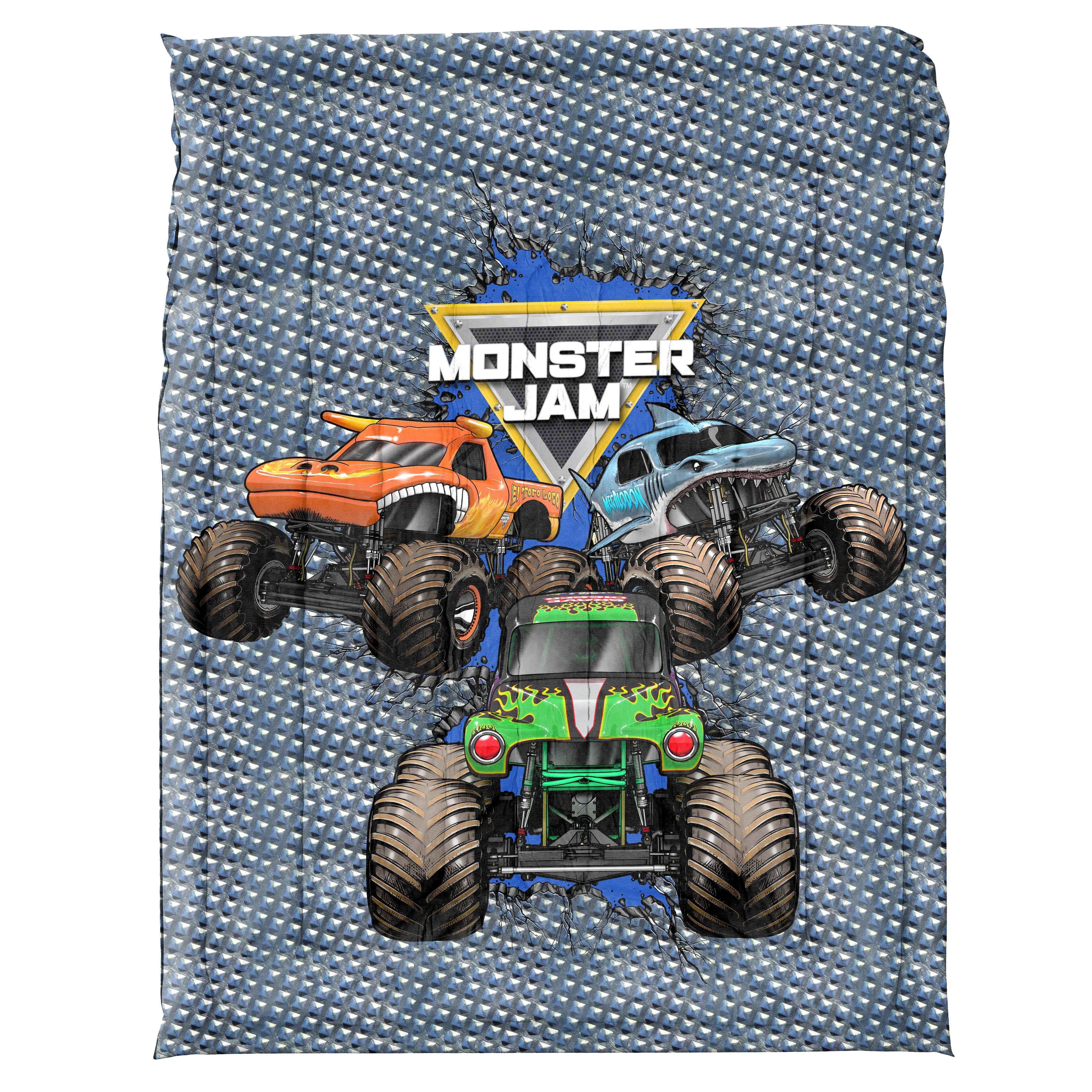 All-Season Monster Jam Smash & Mash Kids Multicolor 2 Piece Reversible Comforter and Pillowcase Bedding Set, Twin/Full - All-Season Down Alternative Comforter Insert Detail