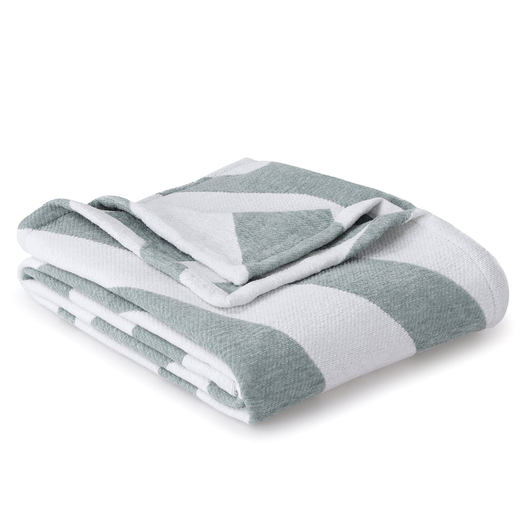 Reversible Sherpa Chenille Jacquard Soft Throw Blanket, Soft Sea - Luxury Knitted Decorative Throw Blanket with Fringes Detail