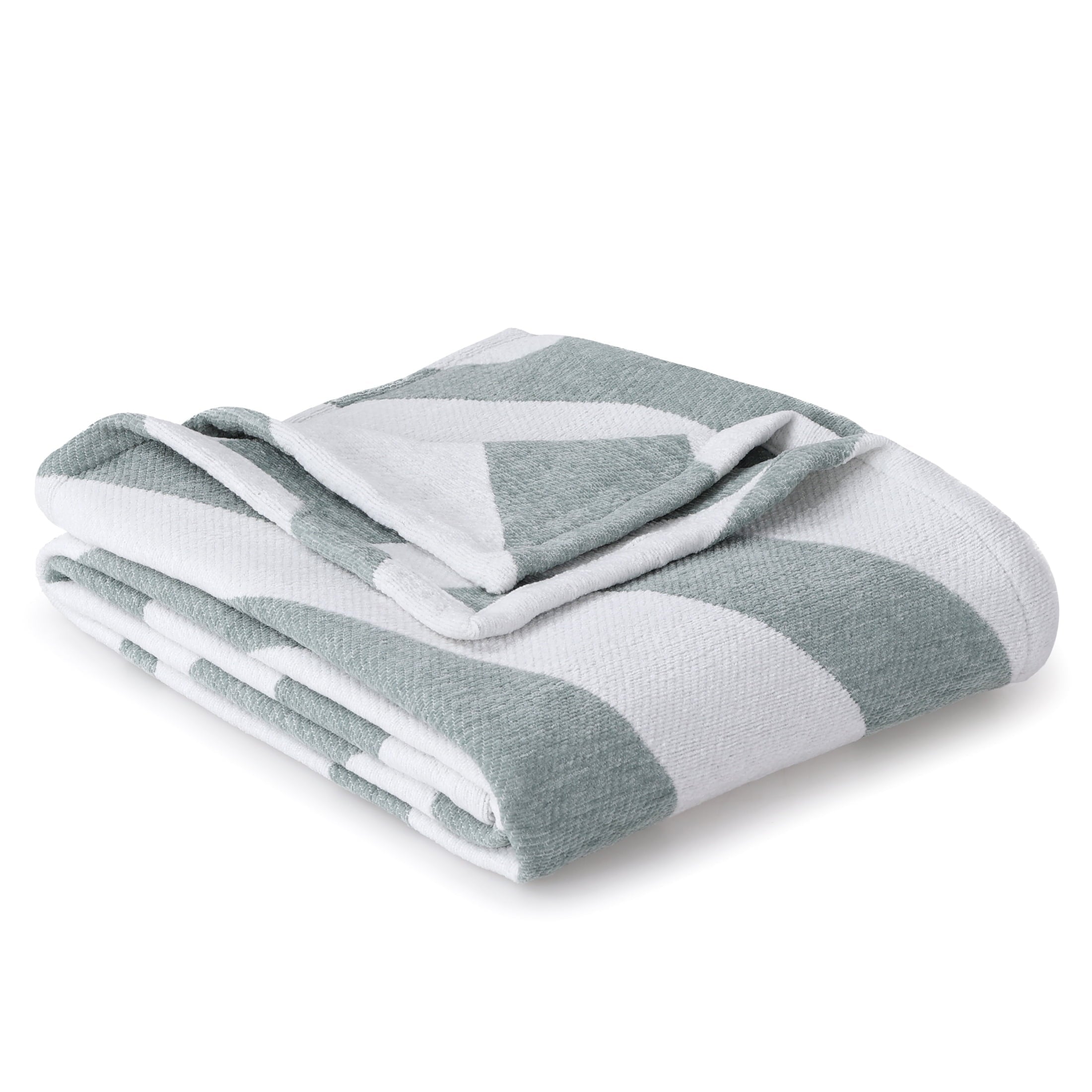 Reversible Sherpa Chenille Jacquard Soft Throw Blanket, Soft Sea - Luxury Knitted Decorative Throw Blanket with Fringes Detail