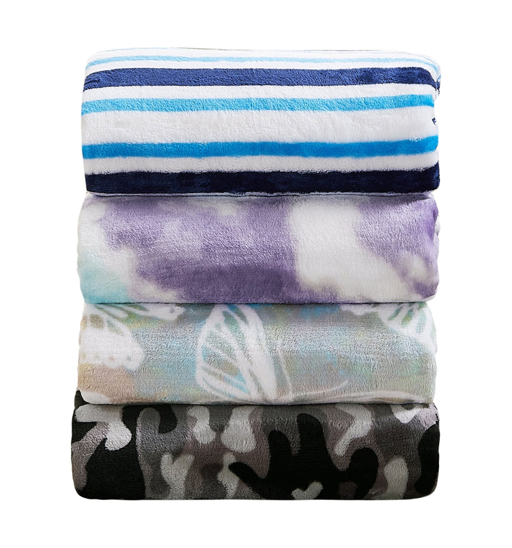 Reversible Sherpa Blue Stripes XL Oversized Throw Blanket, 72 x 50 inches, Great for a Kids Bedroom, Super Soft and Cozy - Luxury Knitted Decorative Throw Blanket with Fringes Detail