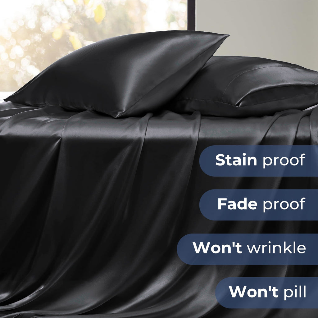 Premium Egyptian Cotton Set, Queen, Silky Bed s, 4 Pieces,Black - Cooling Hotel Quality Bedding Sheets and Pillowcases Detail