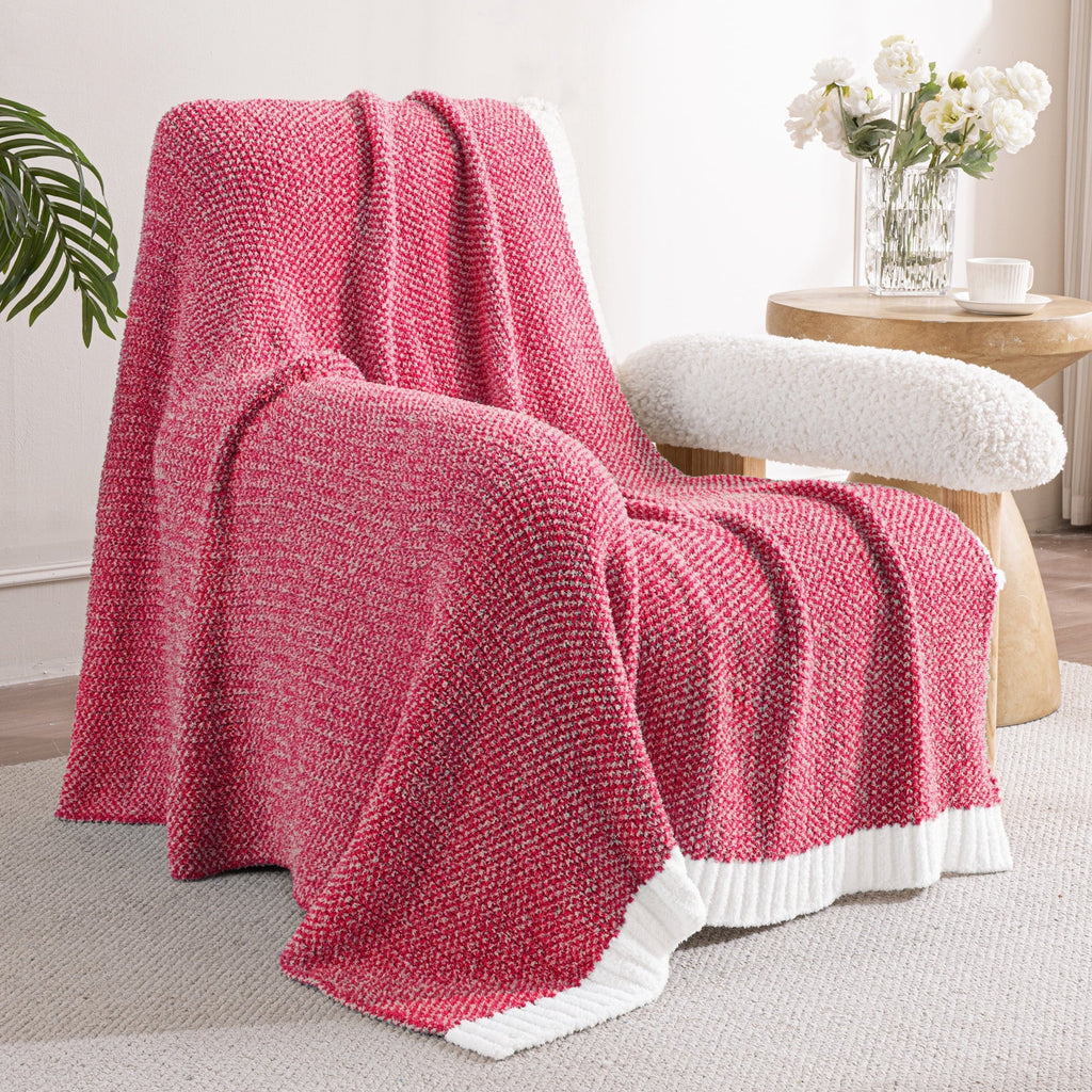 Cozy Fleece Knit Throw Blanket, Ultra Soft Cozy Fluffy Blankets, Lightweight Fuzzy Plush Throw for Couch and Bed, Mixed Red, 50"x60" - Luxury Knitted Decorative Throw Blanket with Fringes Detail