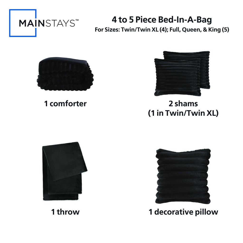 All-Season Full/Queen Comforter Set, All-Season, 5-Piece, Black Cozy Plush - Hypoallergenic Ultra-Fluffy Quilt for Winter Detail