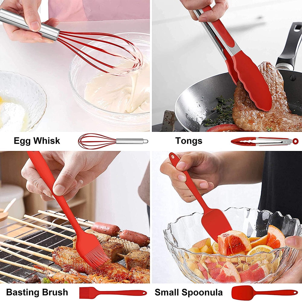 Heat-Resistant 14 Pcs Cooking Utensils Set with Holder, Heat Resistant Silicone Kitchen Cookware Utensils Set, Kitchen Cooking Tools... - Durable Turner & Ladle Utensil Set for Home Chefs Detail