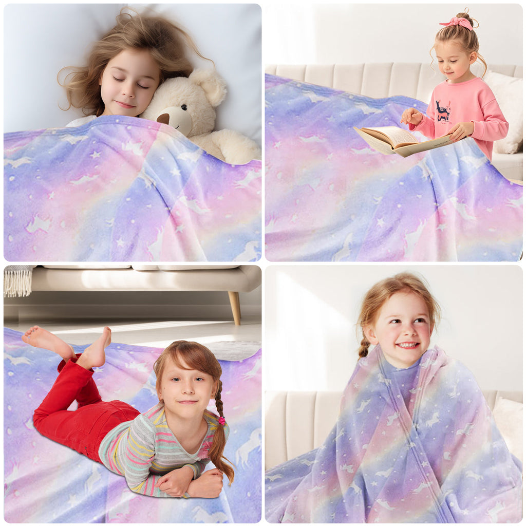 Super Soft Flannel Glow in The Dark Pony Blanket for Kids, 50"x60" Soft Cozy Luminous Flannel Blanket, Christmas Birthday Gift for Girls... - Cozy Fleece Throw Blanket for Couch & Bed Detail