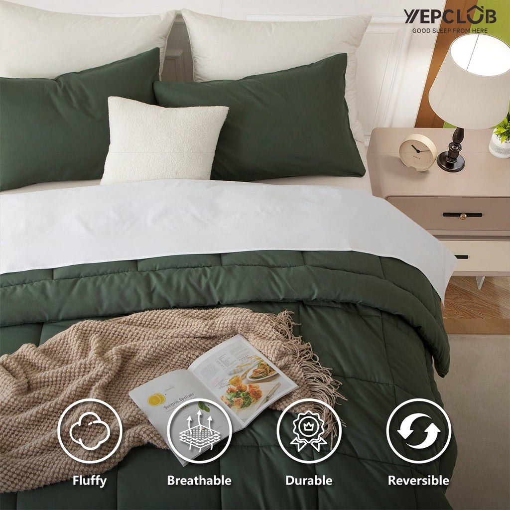 Luxurious Quilted 3-Piece Twin Size Comforter Set, Green Down Alternative Reversible Bedding Set, All-Season Quilted Soft Comforter wit... - Luxurious Quilted Duvet Cover Set Detail