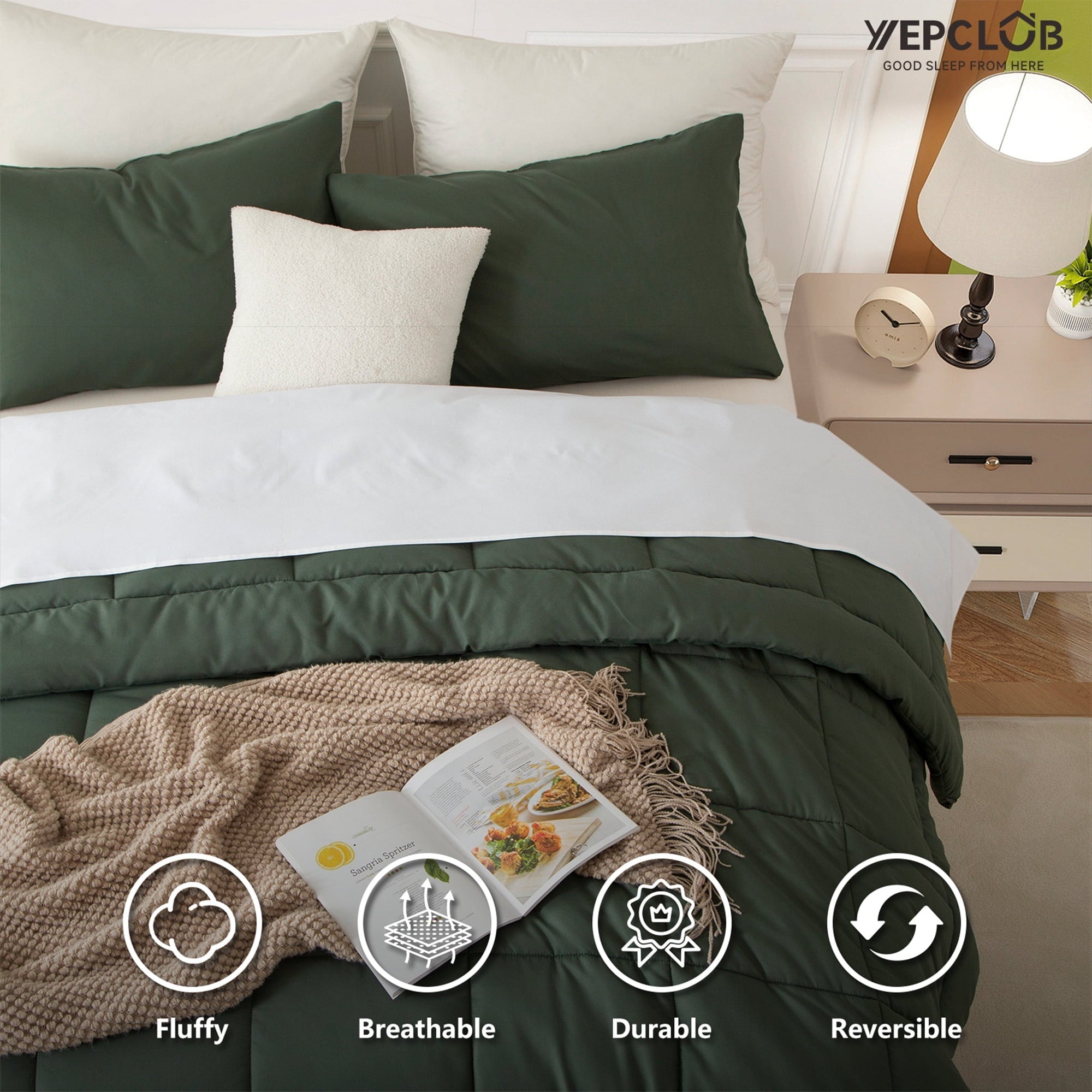 Luxurious Quilted 3-Piece Twin Size Comforter Set, Green Down Alternative Reversible Bedding Set, All-Season Quilted Soft Comforter wit... - Luxurious Quilted Duvet Cover Set Detail