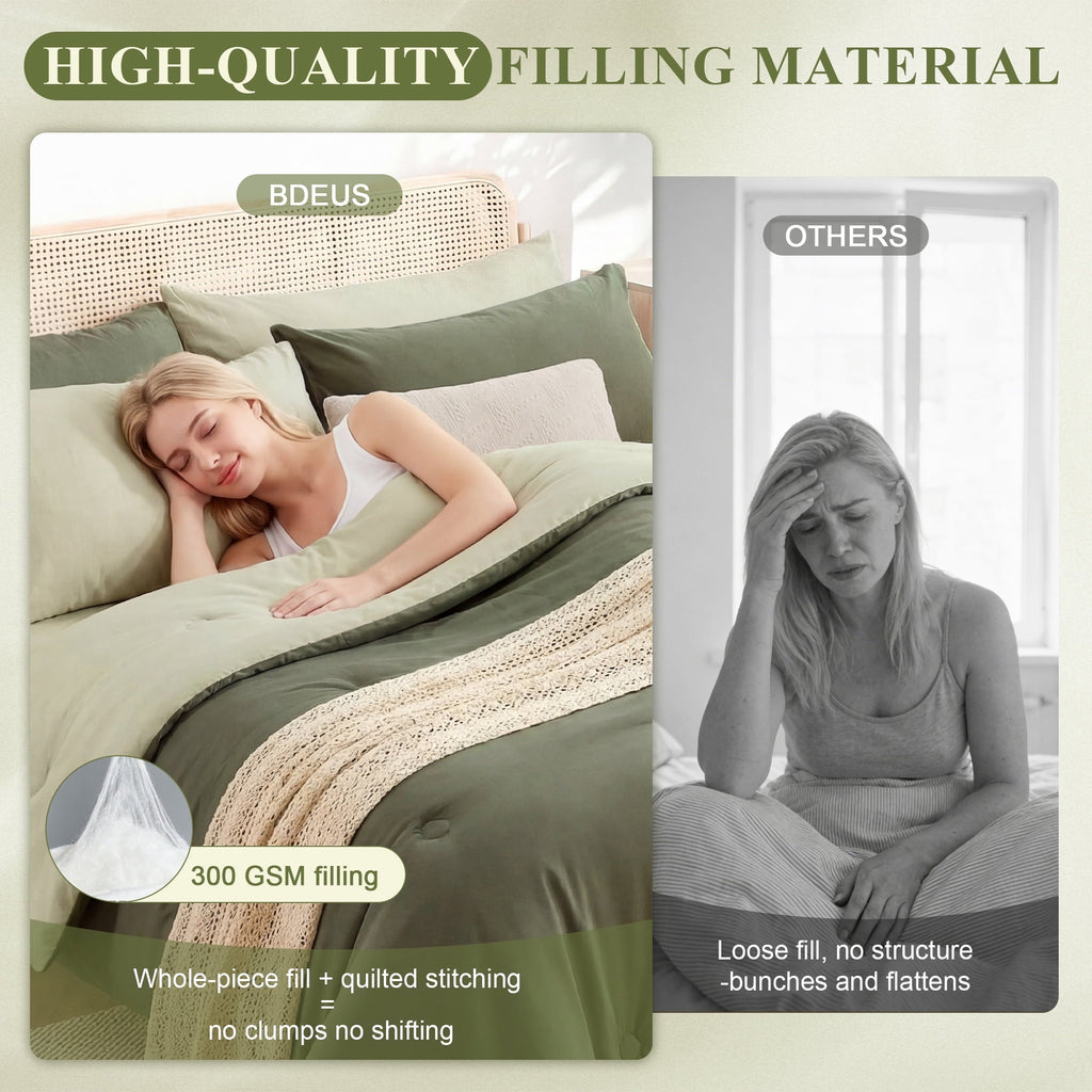 Luxurious Quilted 7 Pieces Comforter Set Queen，Bed in A bag，All Seasons Bedding sets with Comforter,Fitted Sheet,Flat Sheet,Pillowcases... - Hypoallergenic Ultra-Fluffy Quilt for Winter Detail
