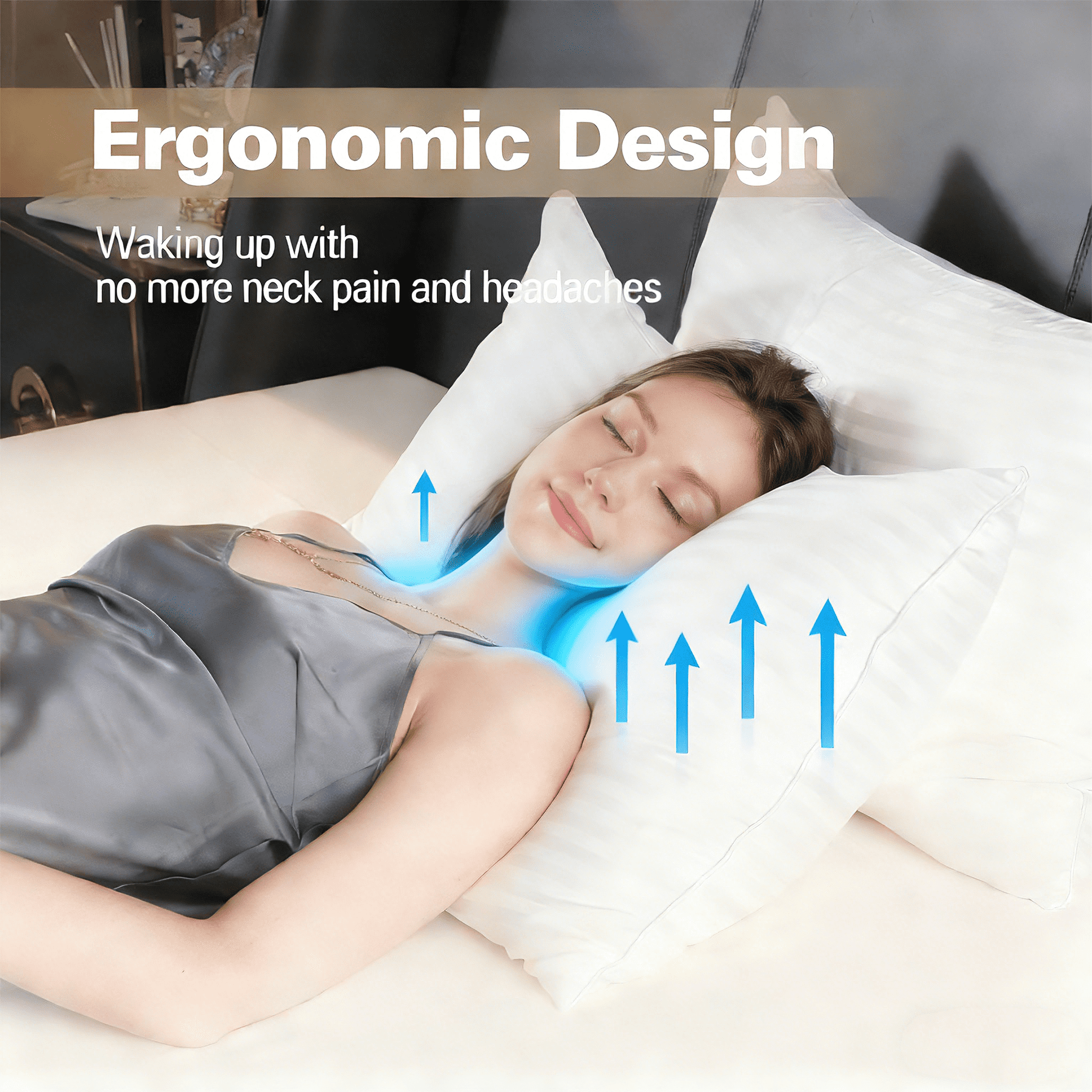 Ergonomic Memory Foam Pillow for Bed Standard Size Set of 2 ,Down Alternative Pillows for Sleeping 20x26inch, Luxury Hotel Pillow for Back,... - Ergonomic Memory Foam Pillow for Neck Pain Support Detail