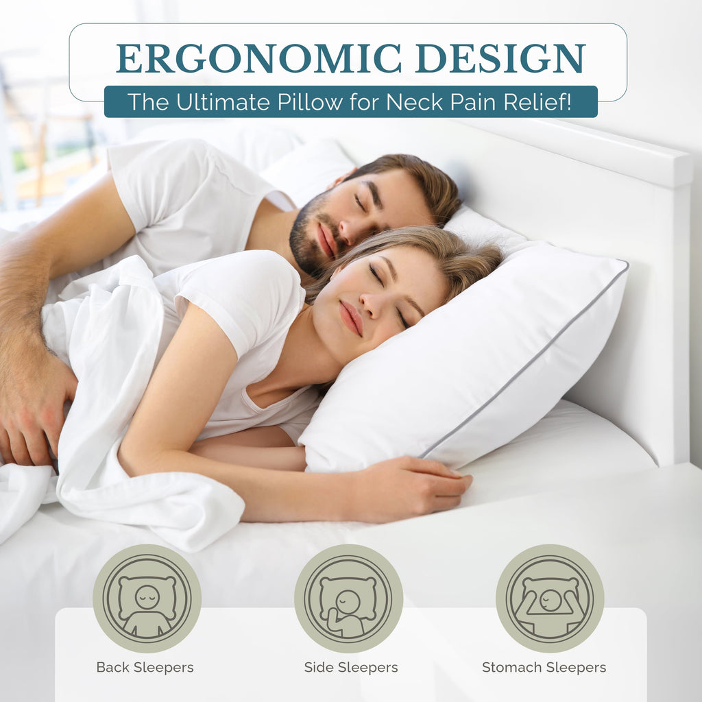 Ergonomic Memory Foam Pillows Standard Size Set of 2 – Standard Pillow, Cooling Comfort, Breathable, Easy Care Machine Washable, Perfect fo... - Hotel Quality Plush Sleeping Pillows Detail