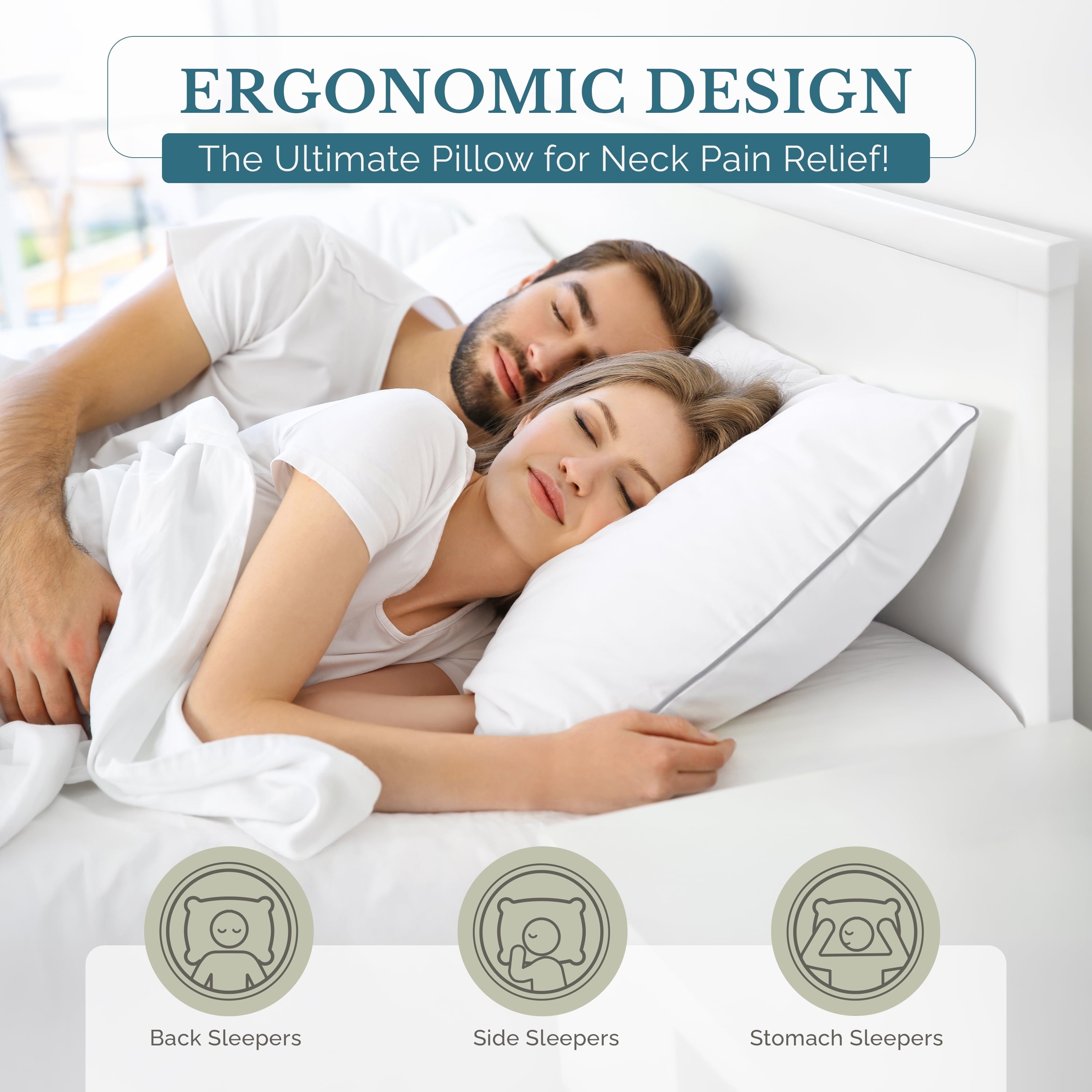 Ergonomic Memory Foam Pillows Standard Size Set of 2 – Standard Pillow, Cooling Comfort, Breathable, Easy Care Machine Washable, Perfect fo... - Hotel Quality Plush Sleeping Pillows Detail