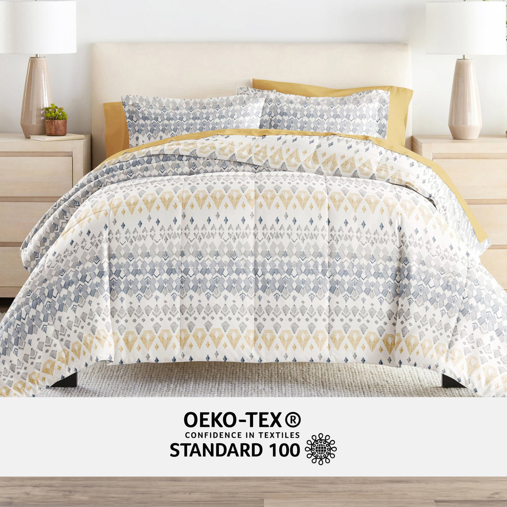 Heavyweight Warmth 7 Piece Bedding Bundle, Microfiber Patterned Comforter and Sheet Set, Queen - Hypoallergenic Ultra-Fluffy Quilt for Winter Detail