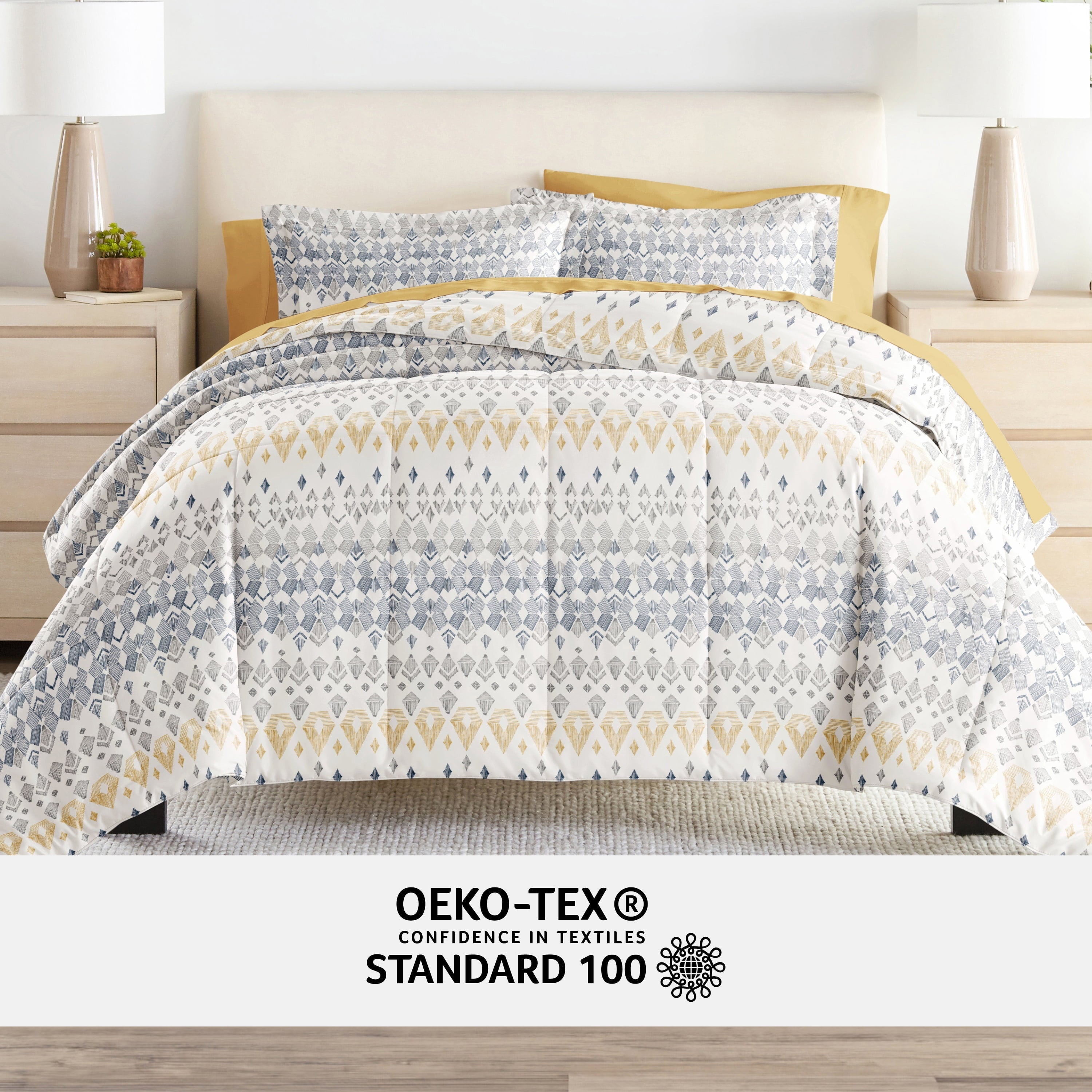 Heavyweight Warmth 7 Piece Bedding Bundle, Microfiber Patterned Comforter and Sheet Set, Queen - Hypoallergenic Ultra-Fluffy Quilt for Winter Detail