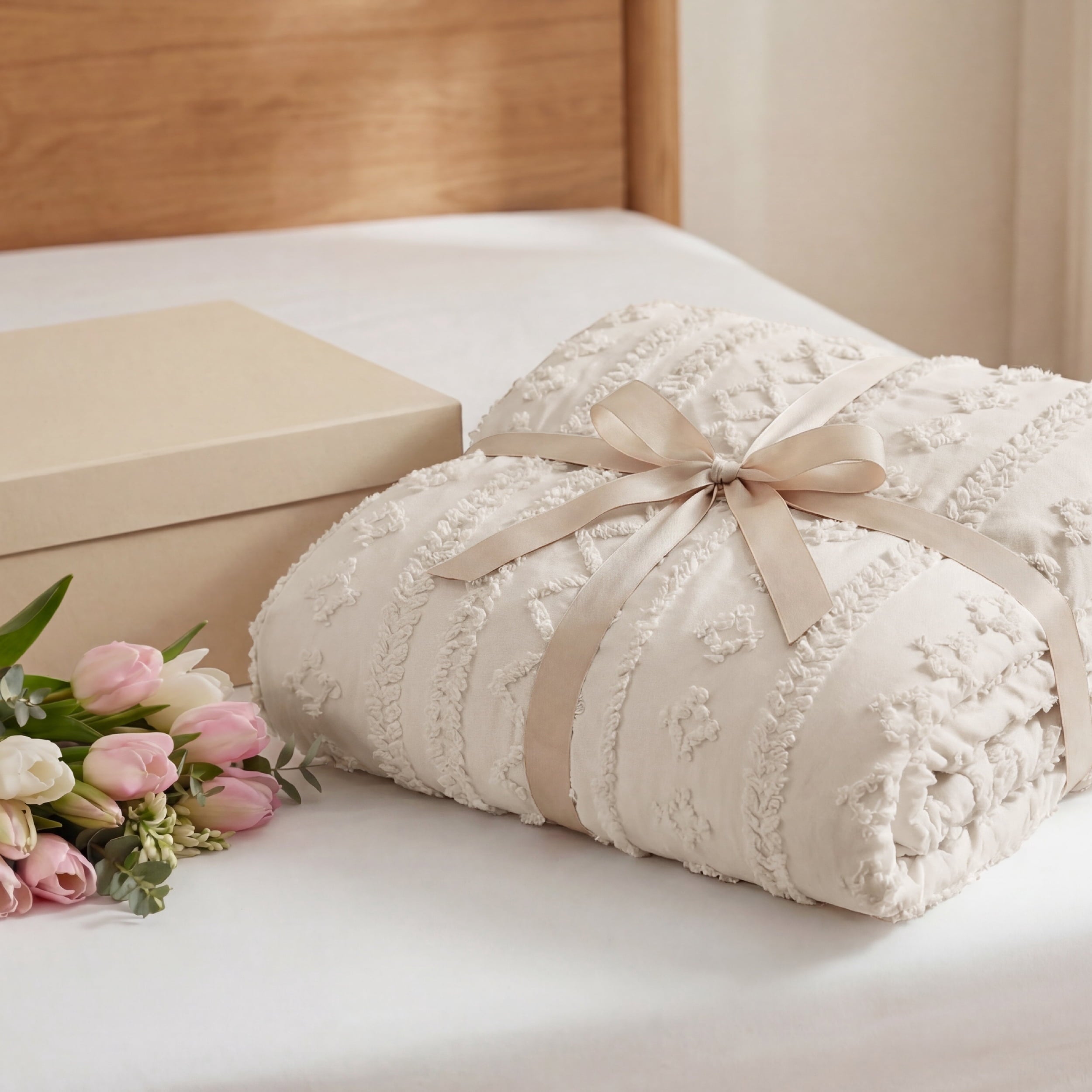 All-Season Tufted Boho Comforter Set Queen, Beige, 3 Pieces Farmhouse Shabby Chic Embroidery Bedding Set, Soft Jacquard Comforte... - Cloud-Like Soft Lightweight Bed Comforter Detail