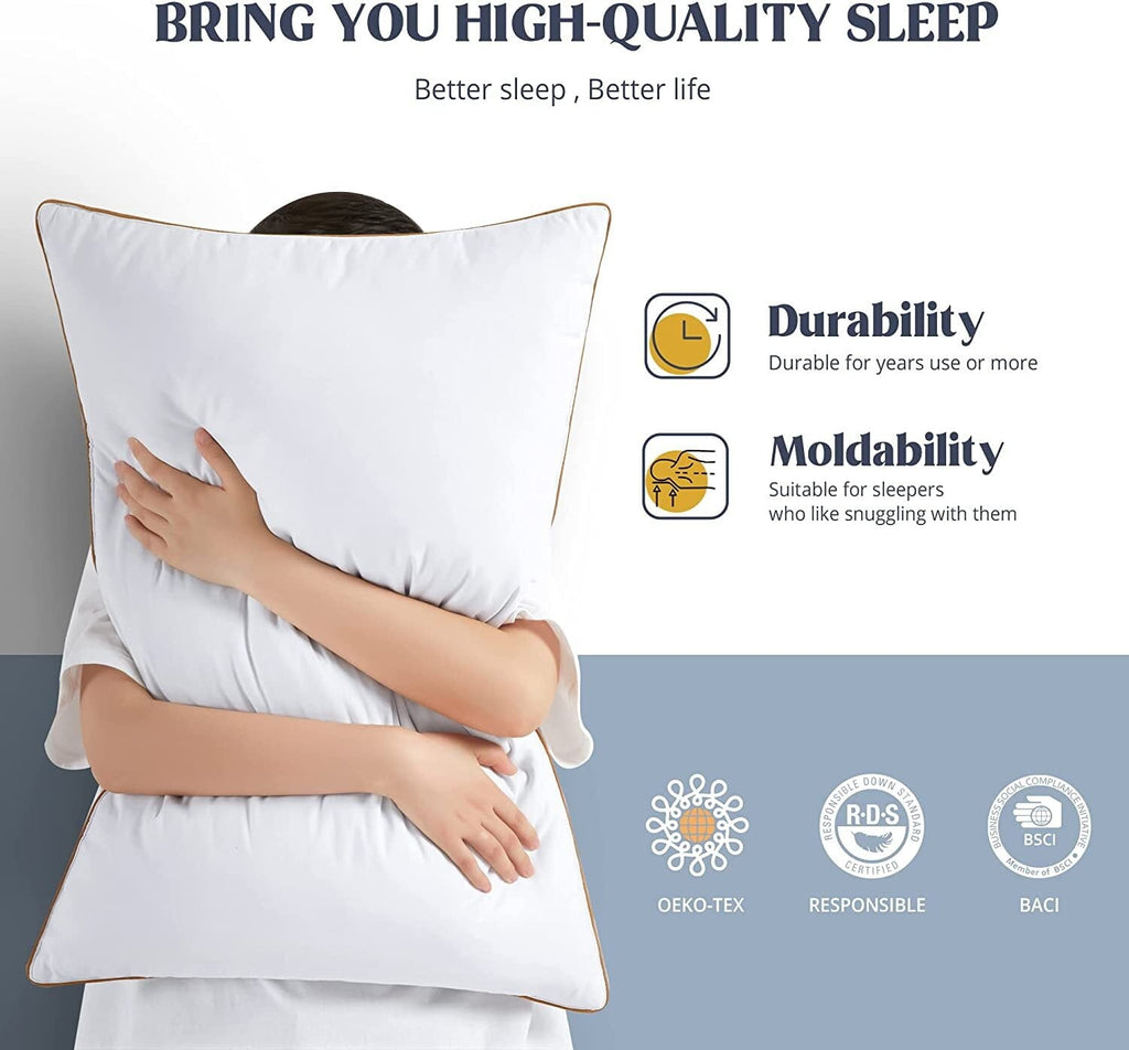 Ergonomic Memory Foam Down Feather Pillows for Bed 20 x 30 Inches Queen Size Set of 2, Medium Firm Luxury Cooling Hotel Collection Feather ... - Orthopedic Shredded Foam Bed Pillow Set Detail