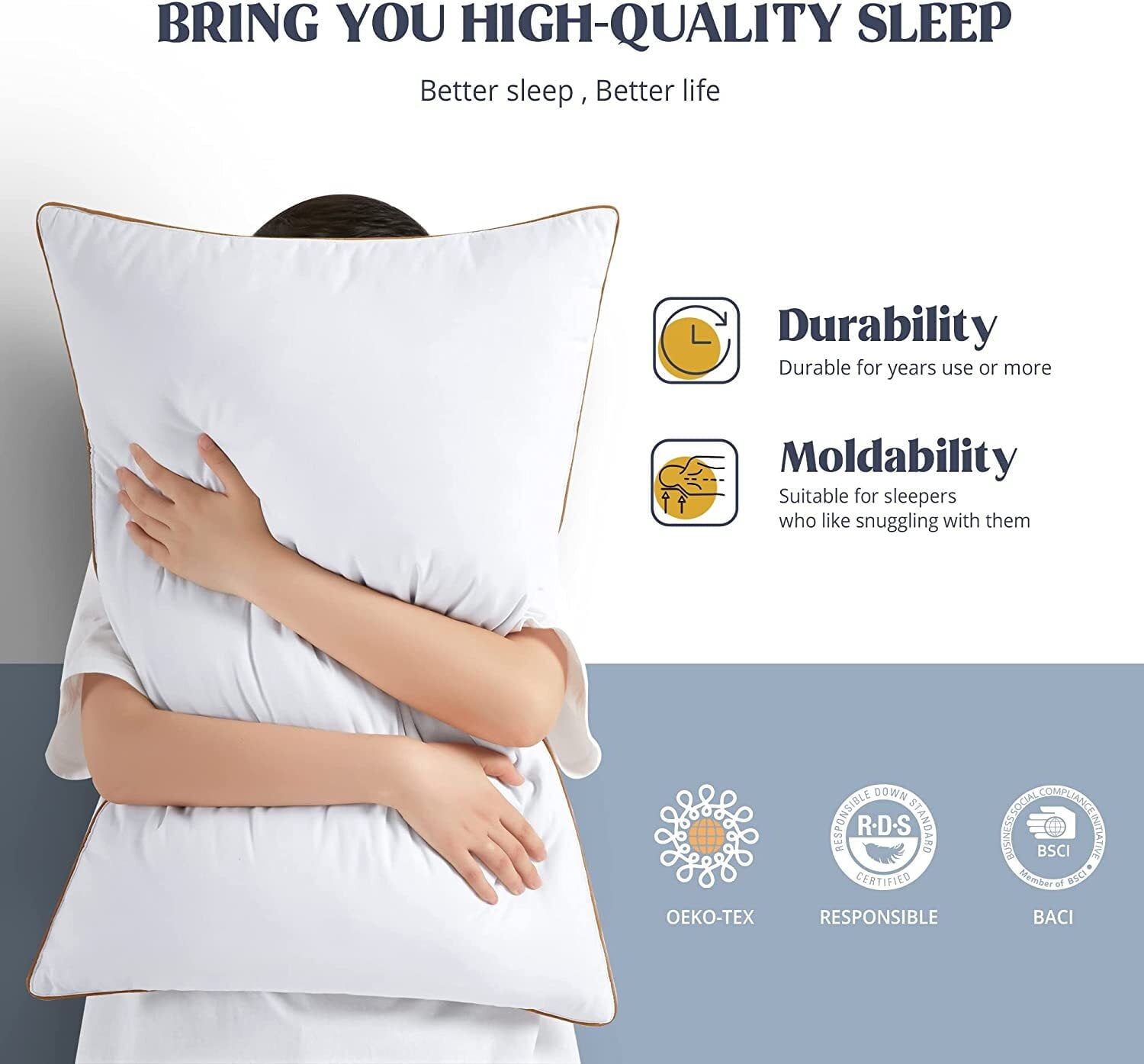 Ergonomic Memory Foam Down Feather Pillows for Bed 20 x 30 Inches Queen Size Set of 2, Medium Firm Luxury Cooling Hotel Collection Feather ... - Orthopedic Shredded Foam Bed Pillow Set Detail