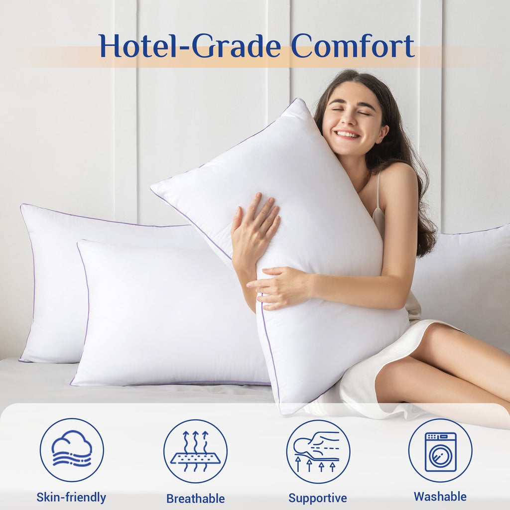 Orthopedic Support Pillows Standard Size Set of 2, Hotel Down Alternative Sleeping Bed Pillows for Side Back Stomach Sleepers - Hotel Quality Plush Sleeping Pillows Detail