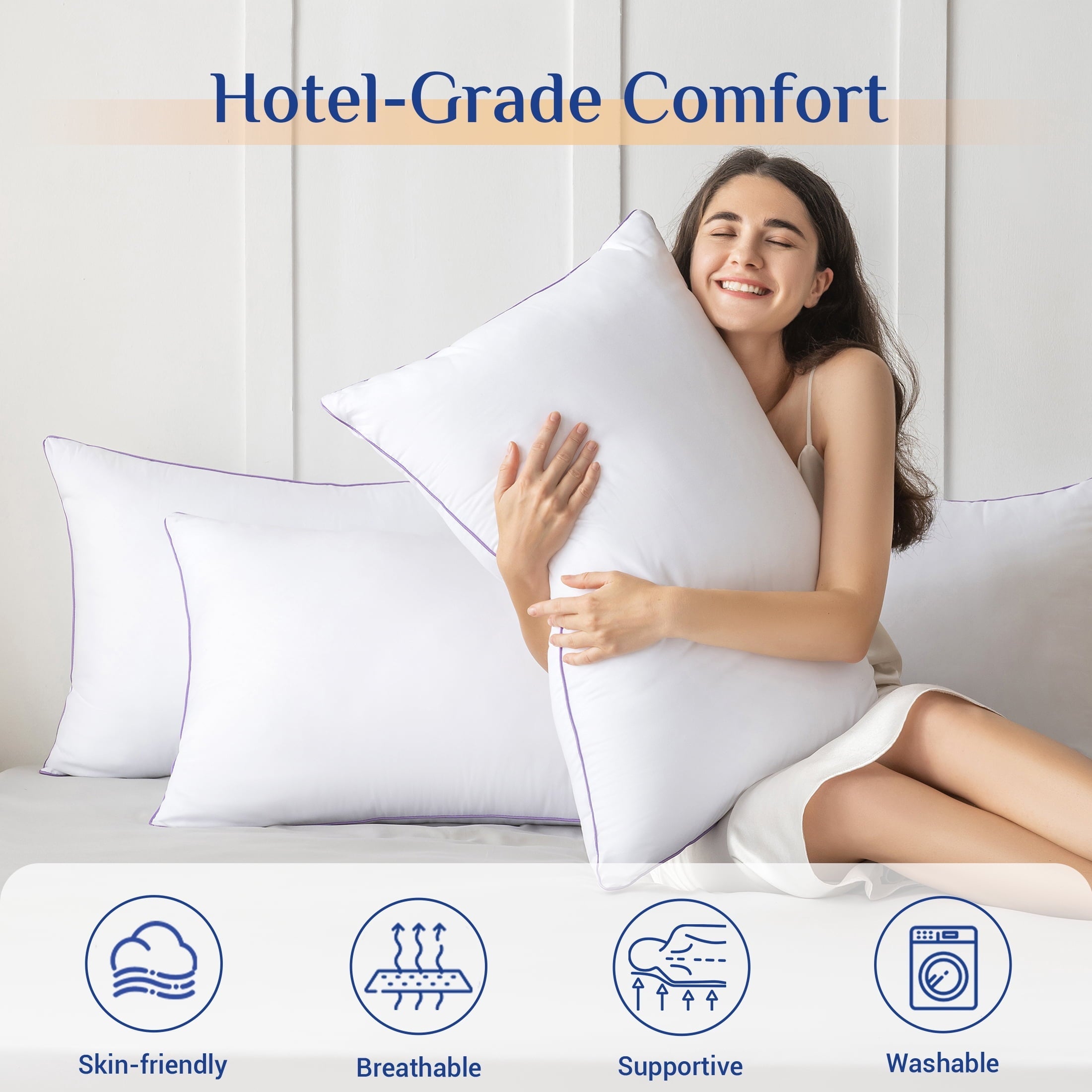 Orthopedic Support Pillows Standard Size Set of 2, Hotel Down Alternative Sleeping Bed Pillows for Side Back Stomach Sleepers - Hotel Quality Plush Sleeping Pillows Detail