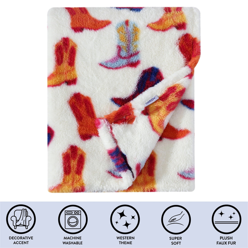 Cozy Fleece 50" x 60" Cowboy Western Faux Fur Throw for Teens and Young Adults - Super Soft Reversible Sherpa Flannel Blanket Detail