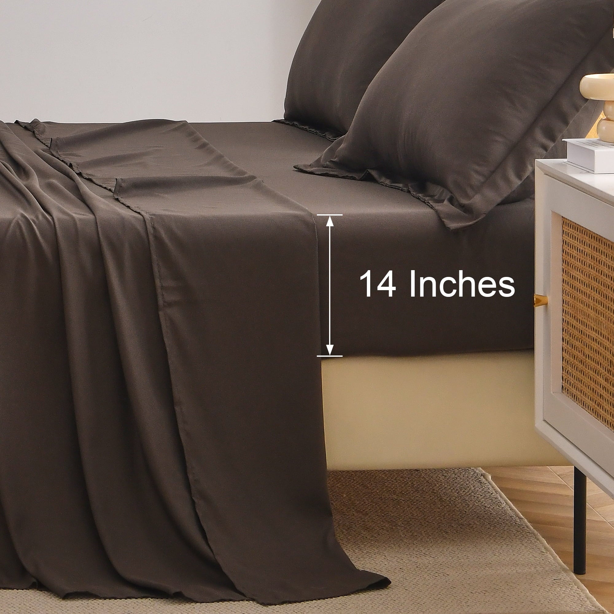 Premium Egyptian Cotton Bed Sheets Set 4 Piece Queen/Full Sheet Set Brown Gray Cotton Blend Fitted Sheet, Flat Sheet & 2 Pillowcases Bedding Set - Breathable Egyptian Cotton Flat & Fitted Sheets Detail