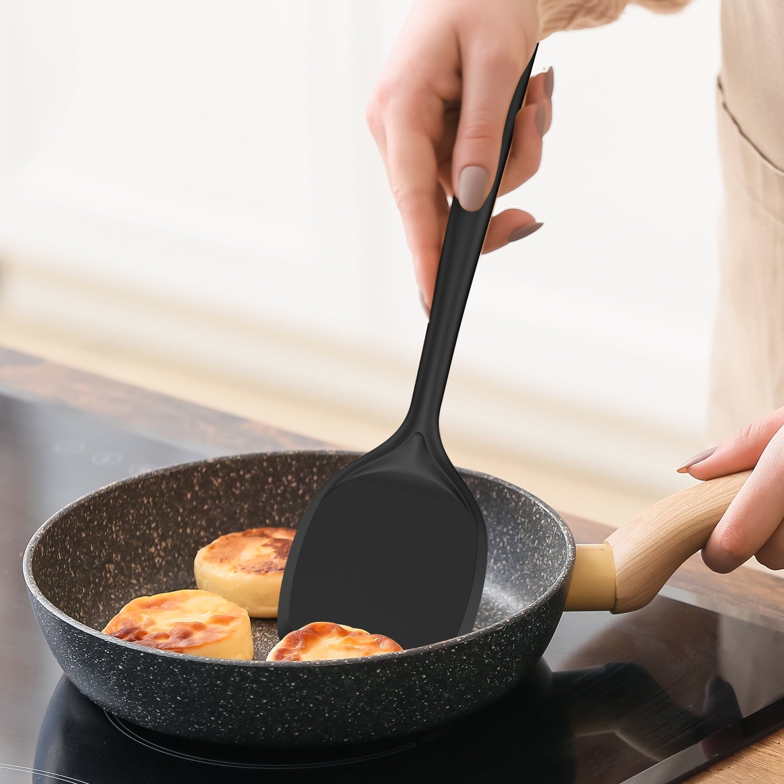 Non-Stick Safe Silicone Kitchen Utensils Set, 600°F Heat Resistant Silicone Cooking Utensils, Spatula, Spoon, Whisk, Tongs, Kitchen ... - Heat-Resistant Silicone Cooking Spatula Turner Detail