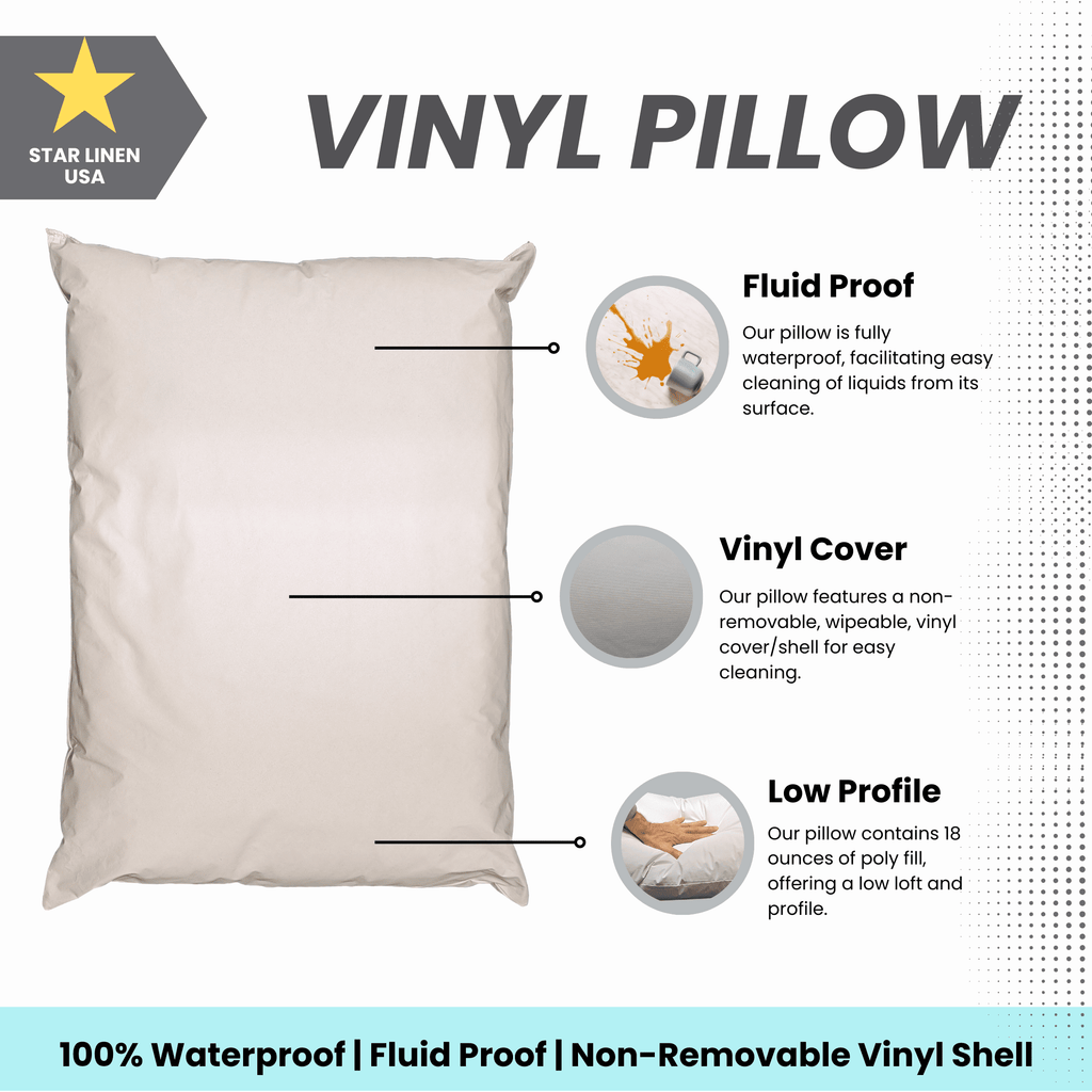 Fluffy Shredded 2 Pack MediCheck White Vinyl Covered Bed Pillows 20 in x 26 in - Wipeable Easy Clean - Soft Low Profile Non-Fluffy Su... - Hotel Quality Plush Sleeping Pillows Detail