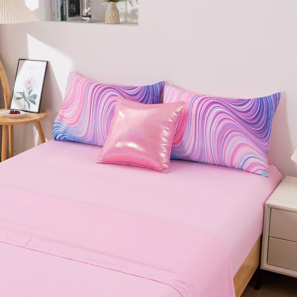 All-Season 6 Pieces Gradient Star Ring Comforter Set, Colorful Glitter Rainbow Wave Stripes Pattern Bedding Set for Boys Girls T... - Cloud-Like Soft Lightweight Bed Comforter Detail