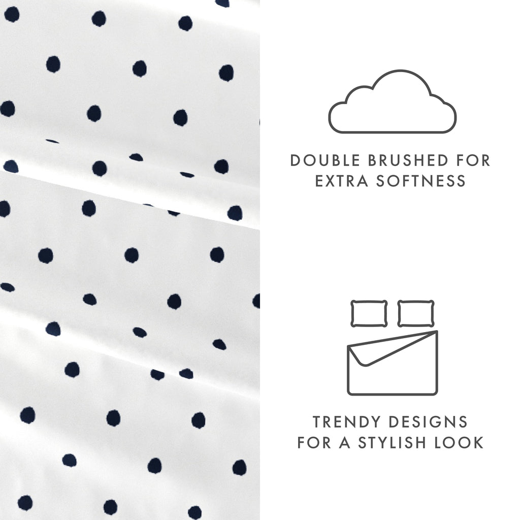 Ultra-Soft 4 Piece Pattern Microfiber Bed Sheets Set, Navy Dots, California King - Luxury Bed Sheet Set with Deep Pockets Detail