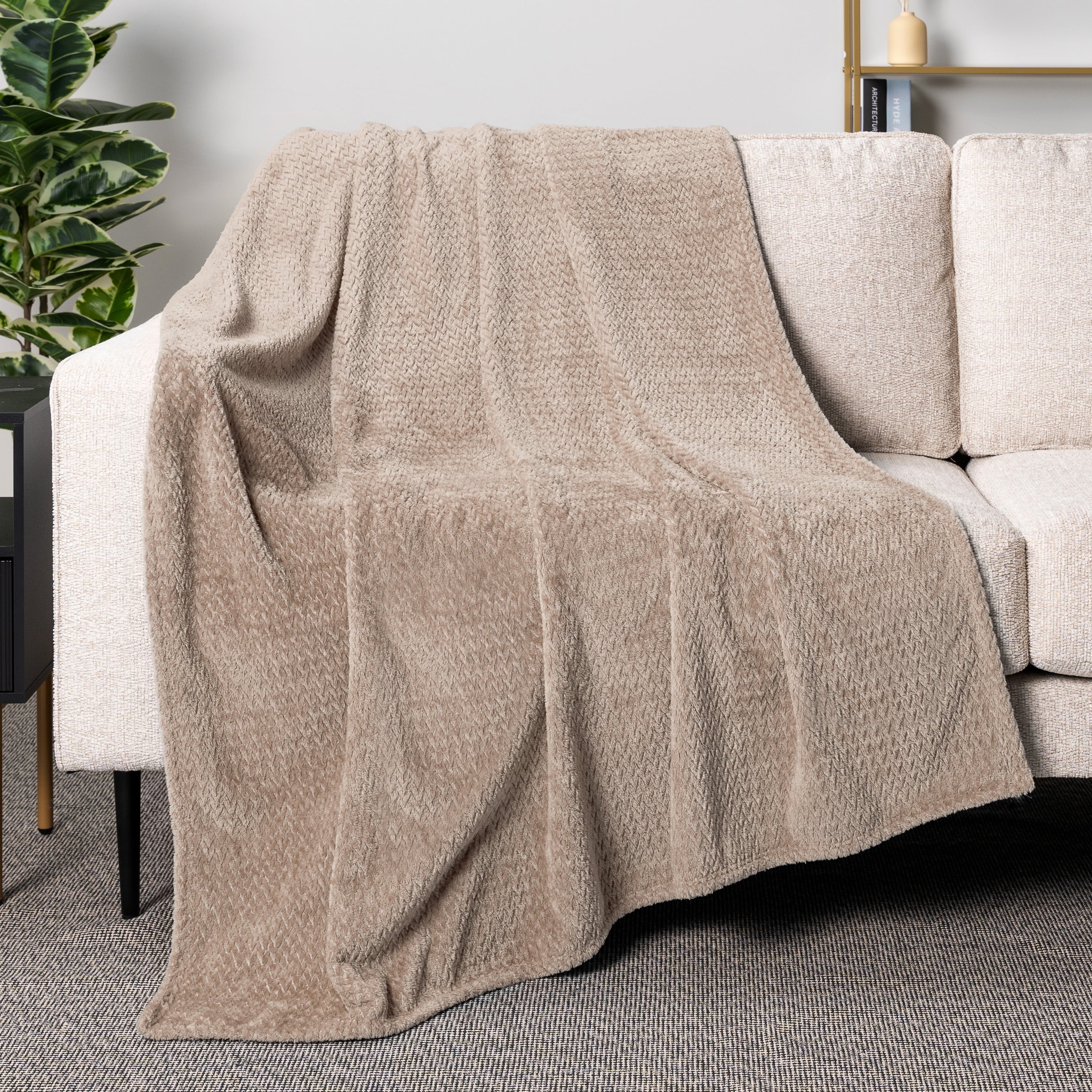 Reversible Sherpa Soft Fleece Taupe Tan Throw Blanket for Couch, Lightweight Plush Warm Blankets for Bed, Fuzzy Cozy Flannel Blanket Th... - Lightweight Plush Warm Blanket for All Seasons Detail