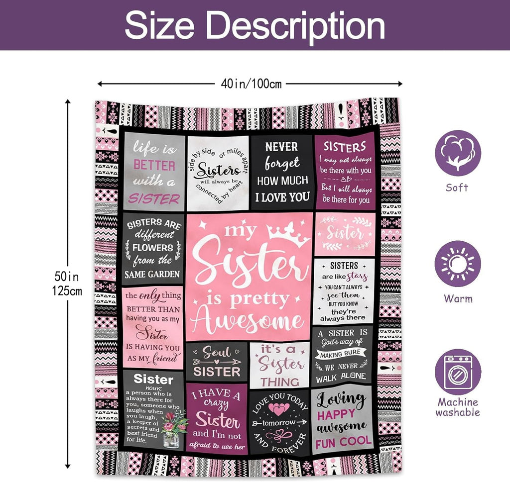 Lightweight Warm Sister Gifts , Sisters Birthday Gift Idea, Best Sister Ever Gift for Women, Birthday Gifts for Sisters, Sis Soft Thro... - Luxury Knitted Decorative Throw Blanket with Fringes Detail