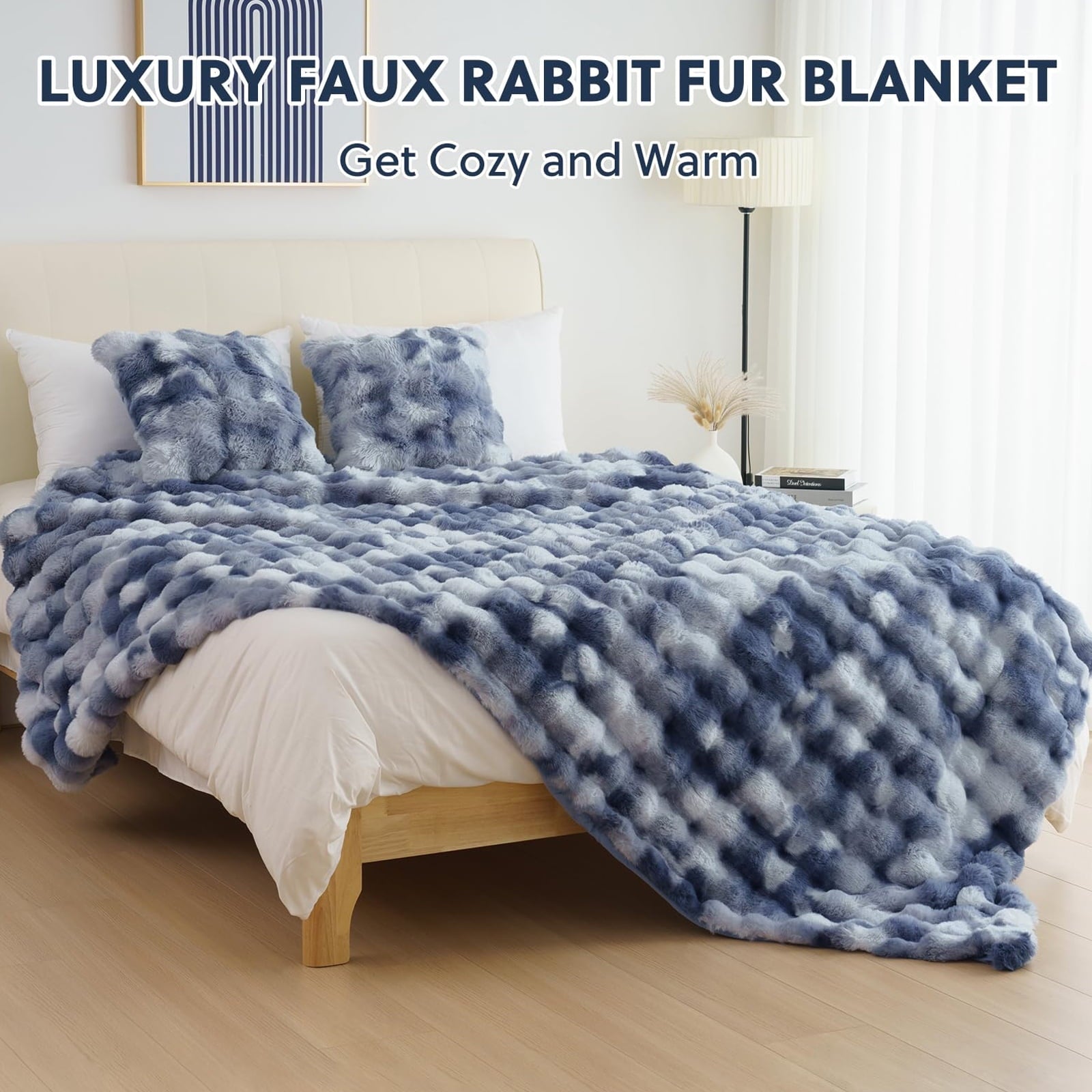 Cozy Fleece Faux Fur Throw Blanket for Couch Luxury Fluffy Thick Bubble Blanket Warm Cozy Throw for Bedroom Living Room, 50" x 60... - Lightweight Plush Warm Blanket for All Seasons Detail