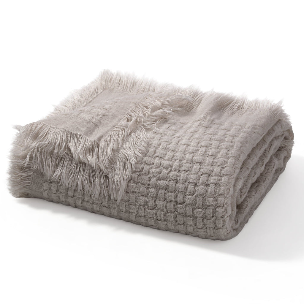 Cozy Fleece Knitted Throw Blanket with Fringes for Couch, Soft and Warm Textured Throw for All Season, Lightweight Breathable Roo... - Lightweight Plush Warm Blanket for All Seasons Detail