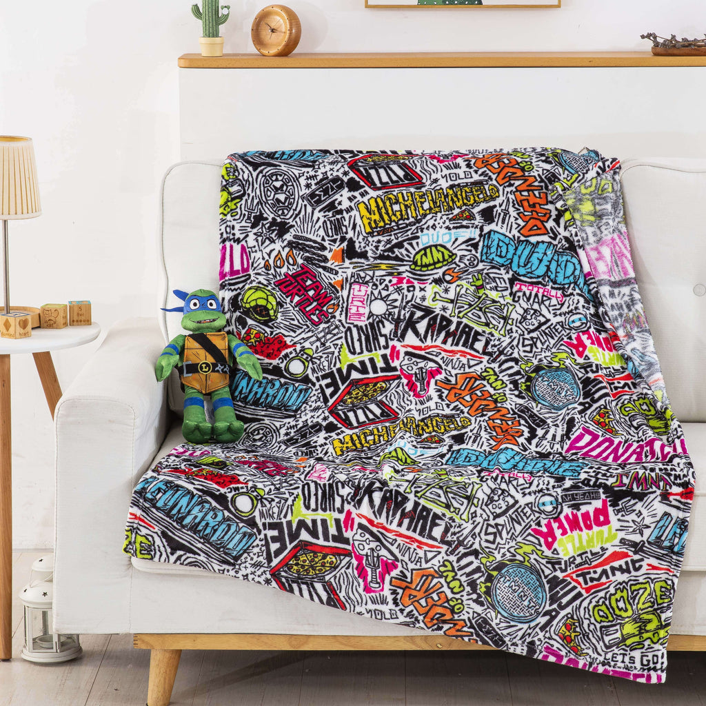 Lightweight Warm Teenage Mutant Tutles Sketched Out Kids Silk Touch Throw Blanket with Plush Hugger – Ultra Soft Plush Character Pillo... - Cozy Fleece Throw Blanket for Couch & Bed Detail