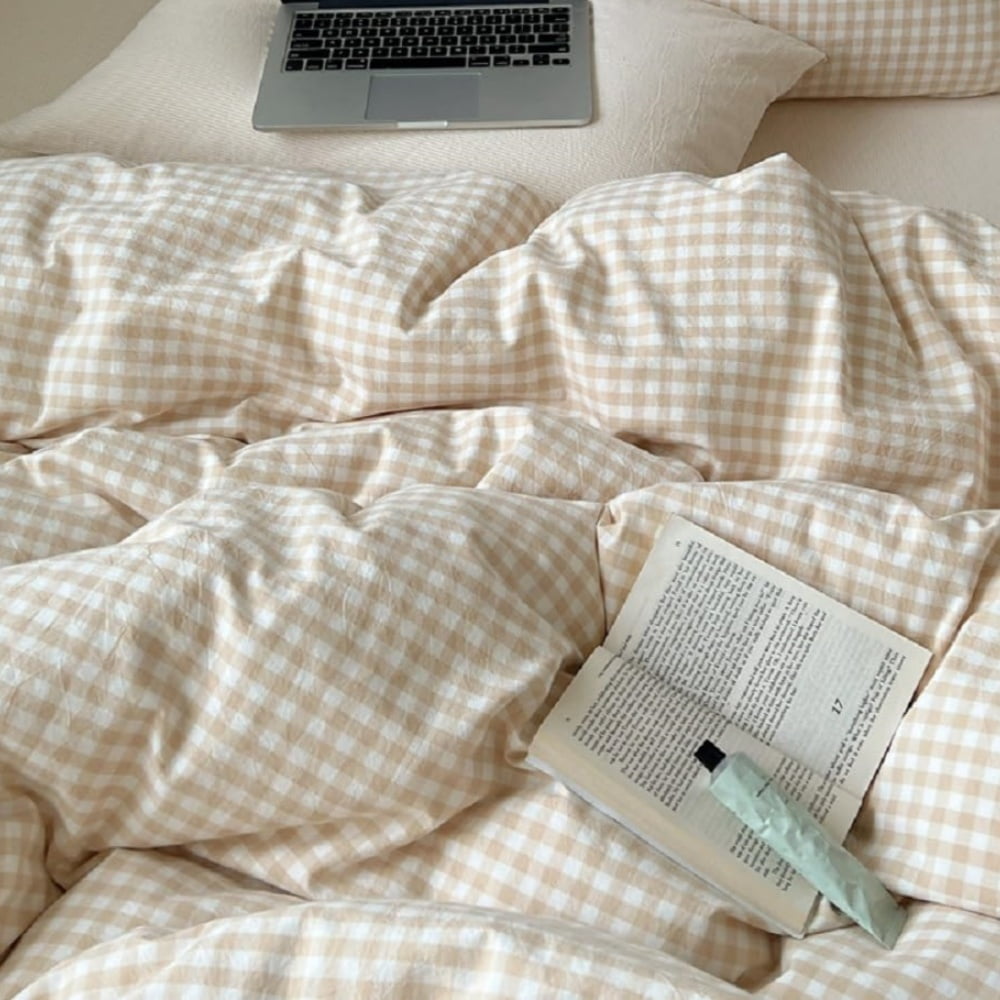Fluffy Down Alternative Soft Beige White Plaid Comforter Twin Sets, 2 Pieces Breathable Plaid Buffalo Checkered Comforter for All Season - All-Season Down Alternative Comforter Insert Detail