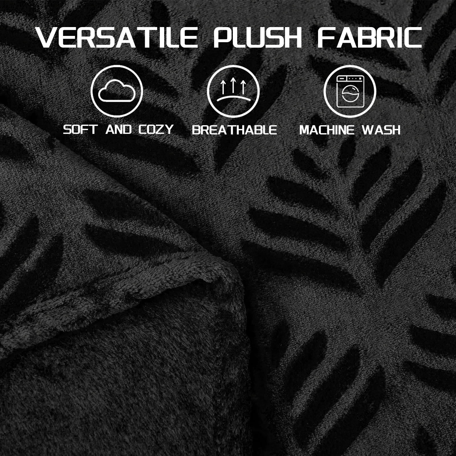 Cozy Fleece Fleece Throw Blanket for Couch, Leaves Pattern Super Soft and Cozy Blankets, Plush Fuzzy Lightweight, Black, 50"x60" - Lightweight Plush Warm Blanket for All Seasons Detail