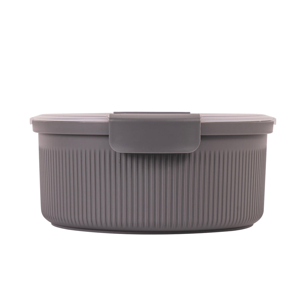 Playful Geometric Food Storage Bento Container, Round, Grey, 47oz Capacity, Ideal Use for Workday Meals and Travel - Playful Star & Heart Shaped Geometric NeeDoh Detail