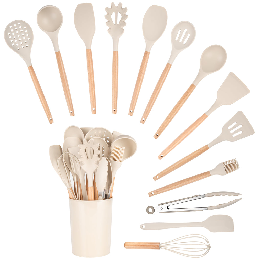 Heat-Resistant 14pcs Cooking Utensil Set with Caddy - Durable Turner & Ladle Utensil Set for Home Chefs Detail